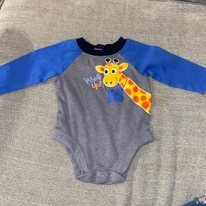 Garanimals 0-3M blue and grey long sleeve giraffe bodysuit